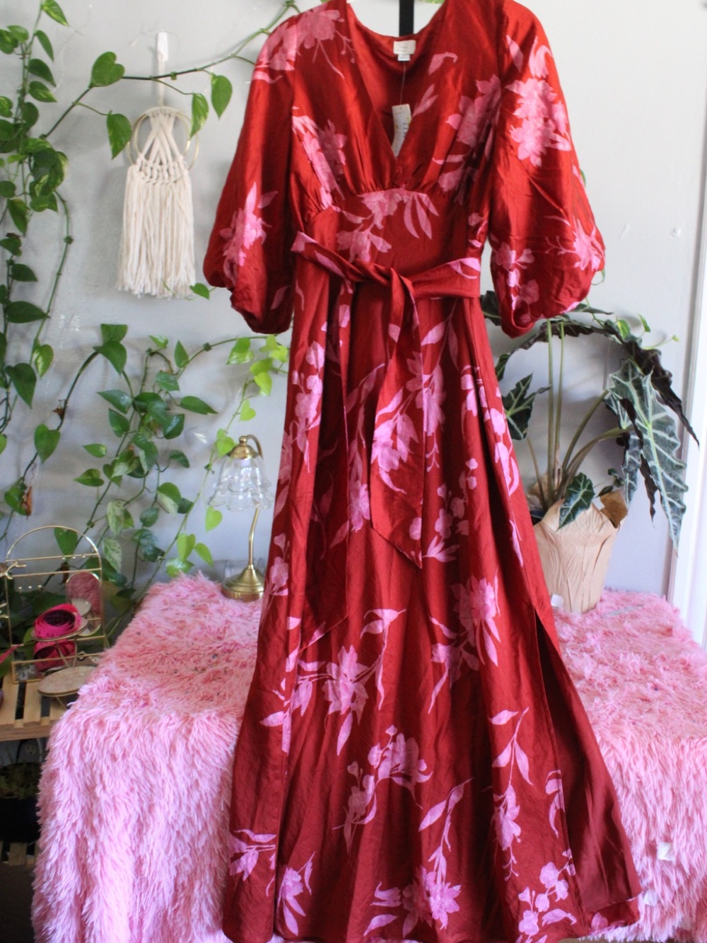 a new day Red Floral Wrap Maxi Dress with Pink Print